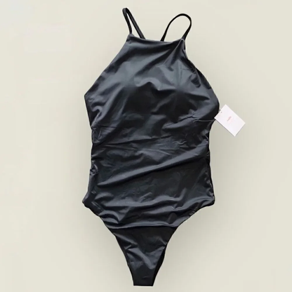 Andie Swim The Asbury One Piece Glossy Eco Nylon Black Classic Size M NWT - Picture 4 of 8